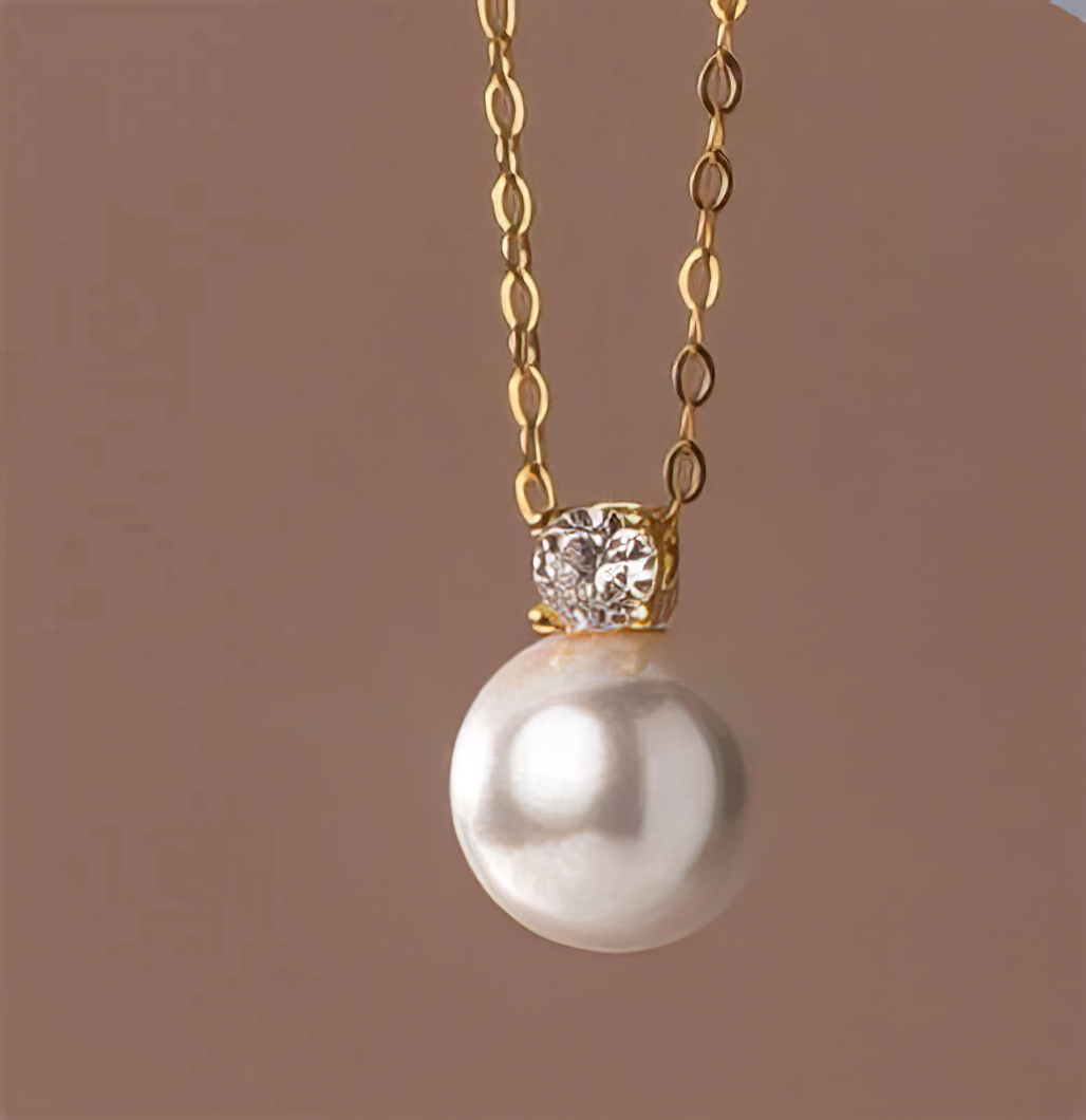 Sterling Silver Gold CZ Synthetic Pearl Pendant Necklace