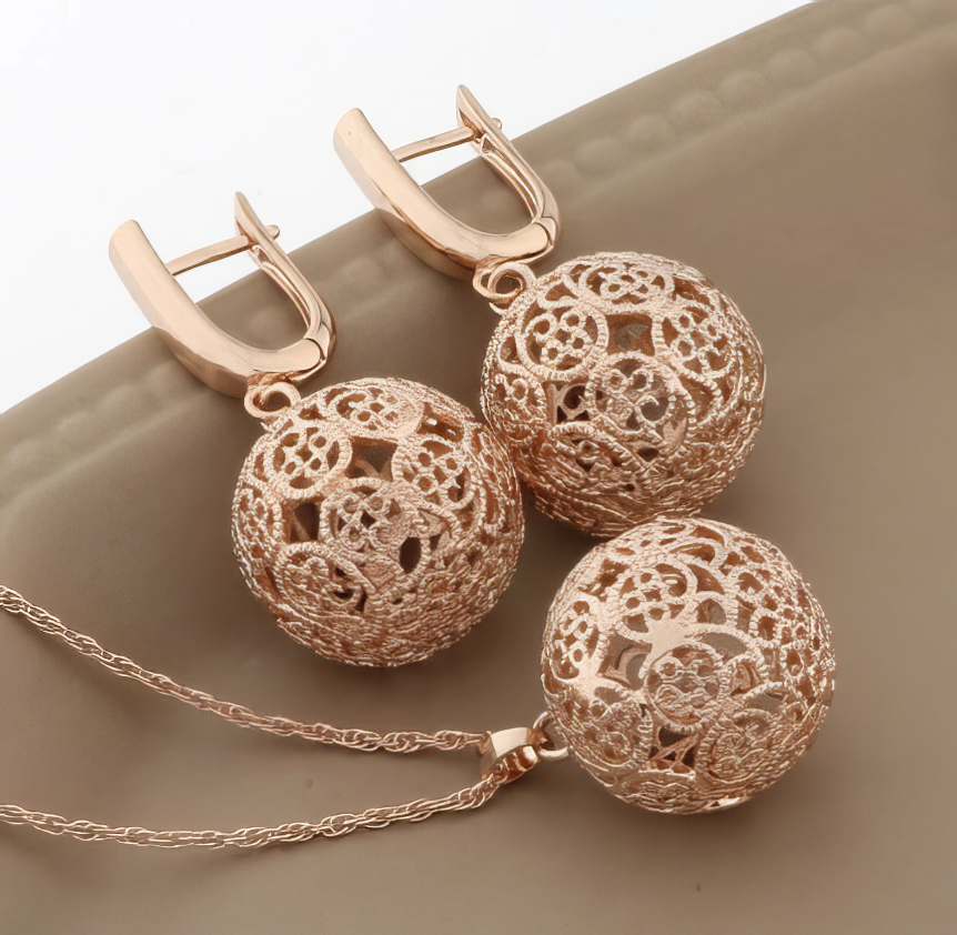 Rose Gold Filigree Globe Necklace 18"