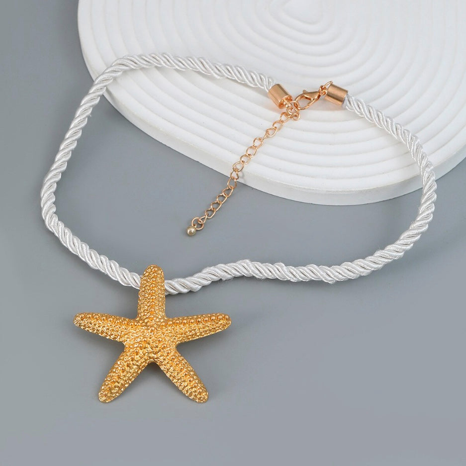 Gold Metal Starfish Rope Necklace