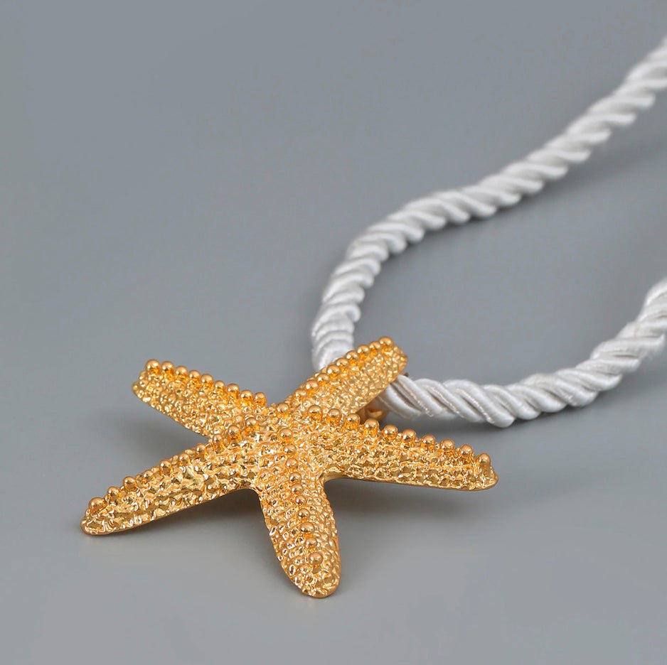 Gold Metal Starfish Rope Necklace