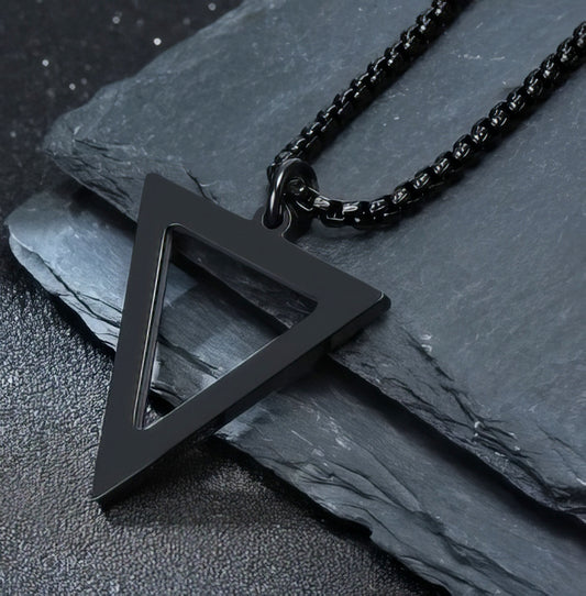 Black Triangle Stainless Steel Chain Geometric Pendant Necklace in Black