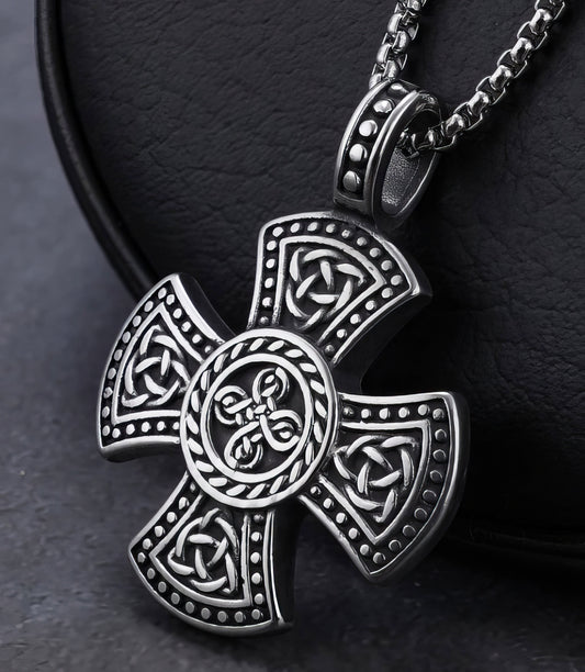 Cross Celtics Irish Stainless Steel Pendant Amulet Necklace in Silver