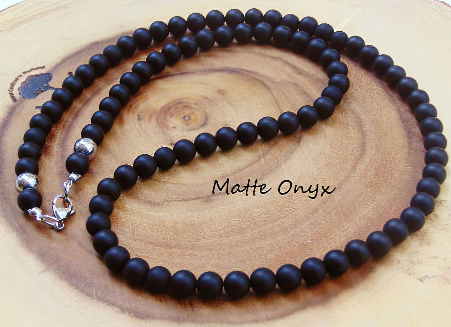 Black Onyx Classic Handmade Natural Strand Beads Necklace in Black