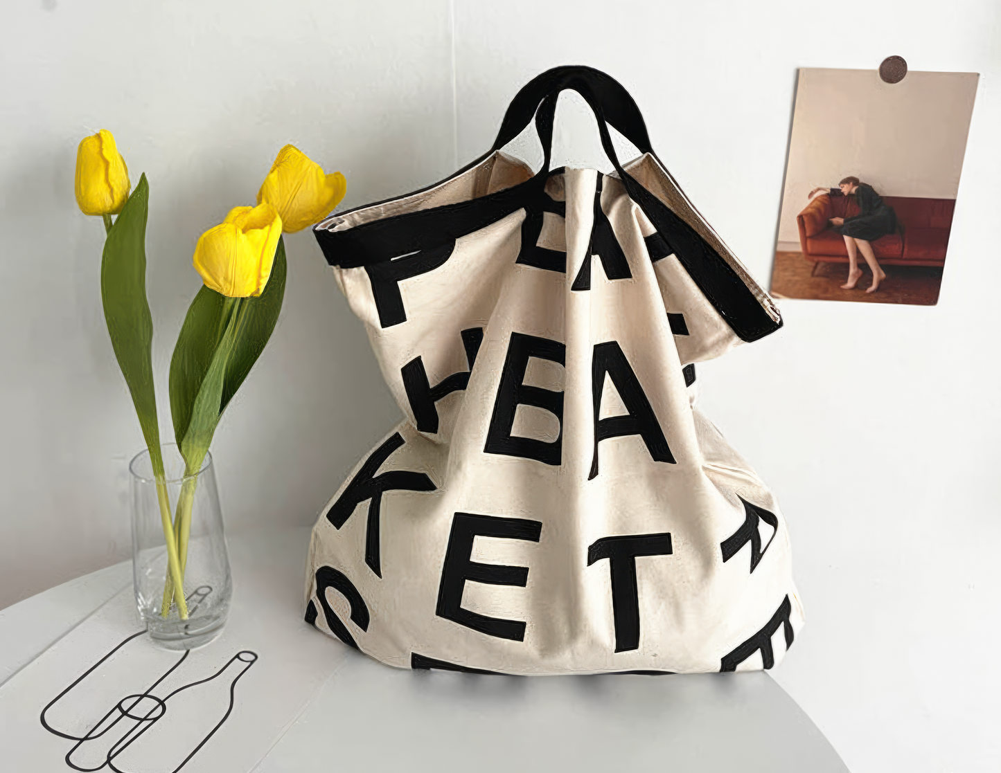 Canvas Tote Shopping Bag with Large Lettering