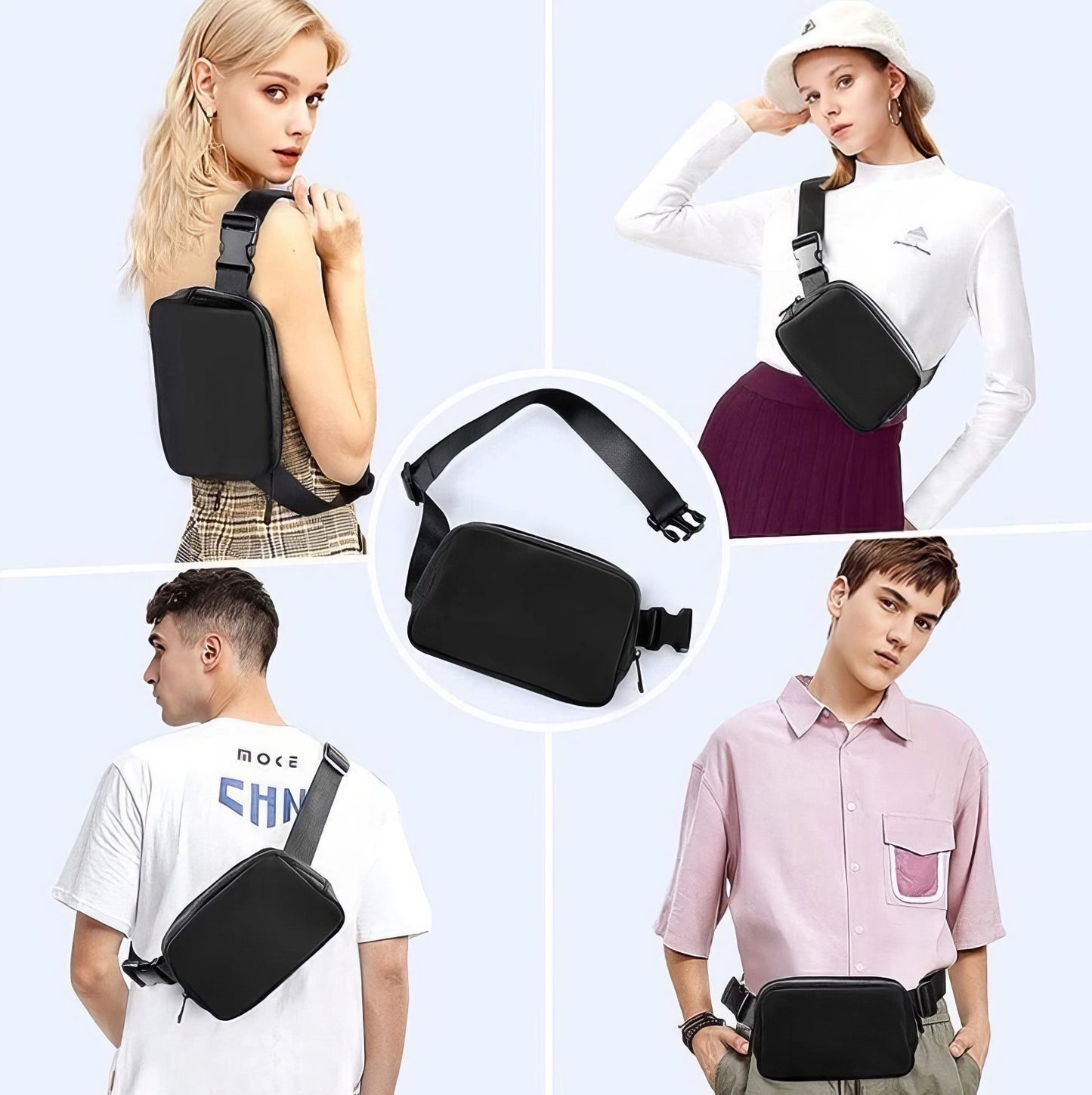 Casual Waterproof Waist Bag in Black