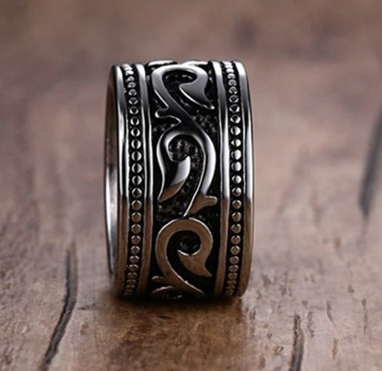 Retro Viking Pirate Fish Hook Pattern Men's Ring