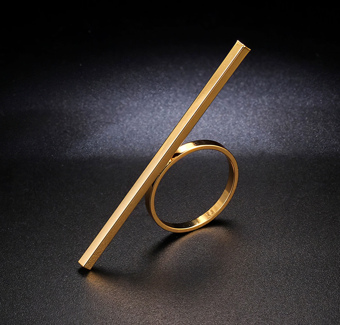 Long Bar One Line Geometric Ring in Gold