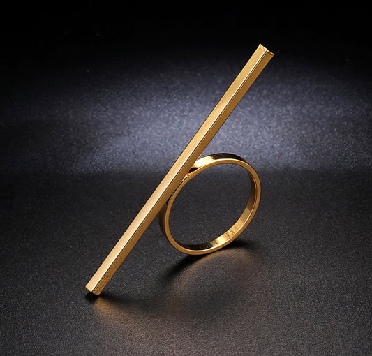 Long Bar One Line Geometric Ring in Gold