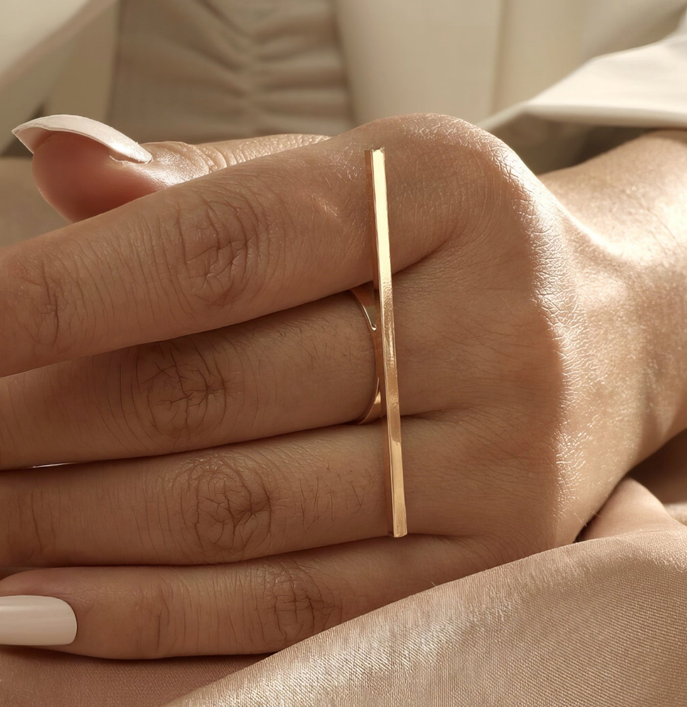 Long Bar One Line Geometric Ring in Gold