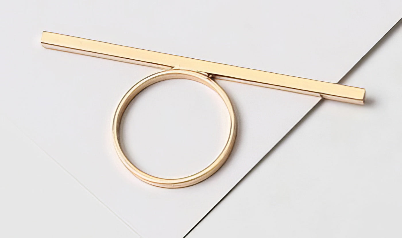 Long Bar One Line Geometric Ring in Gold