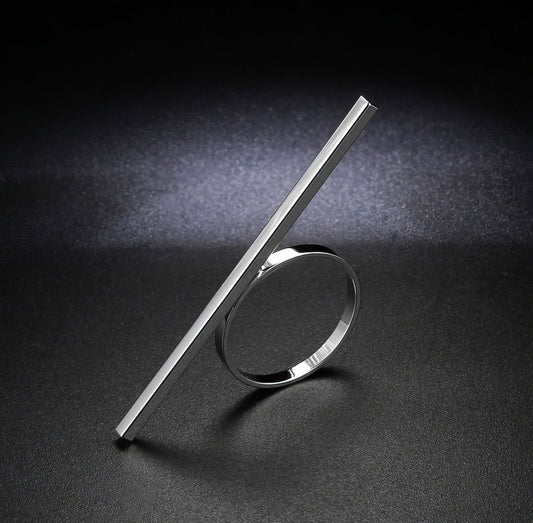 Long Bar One Line Geometric Ring in Silver