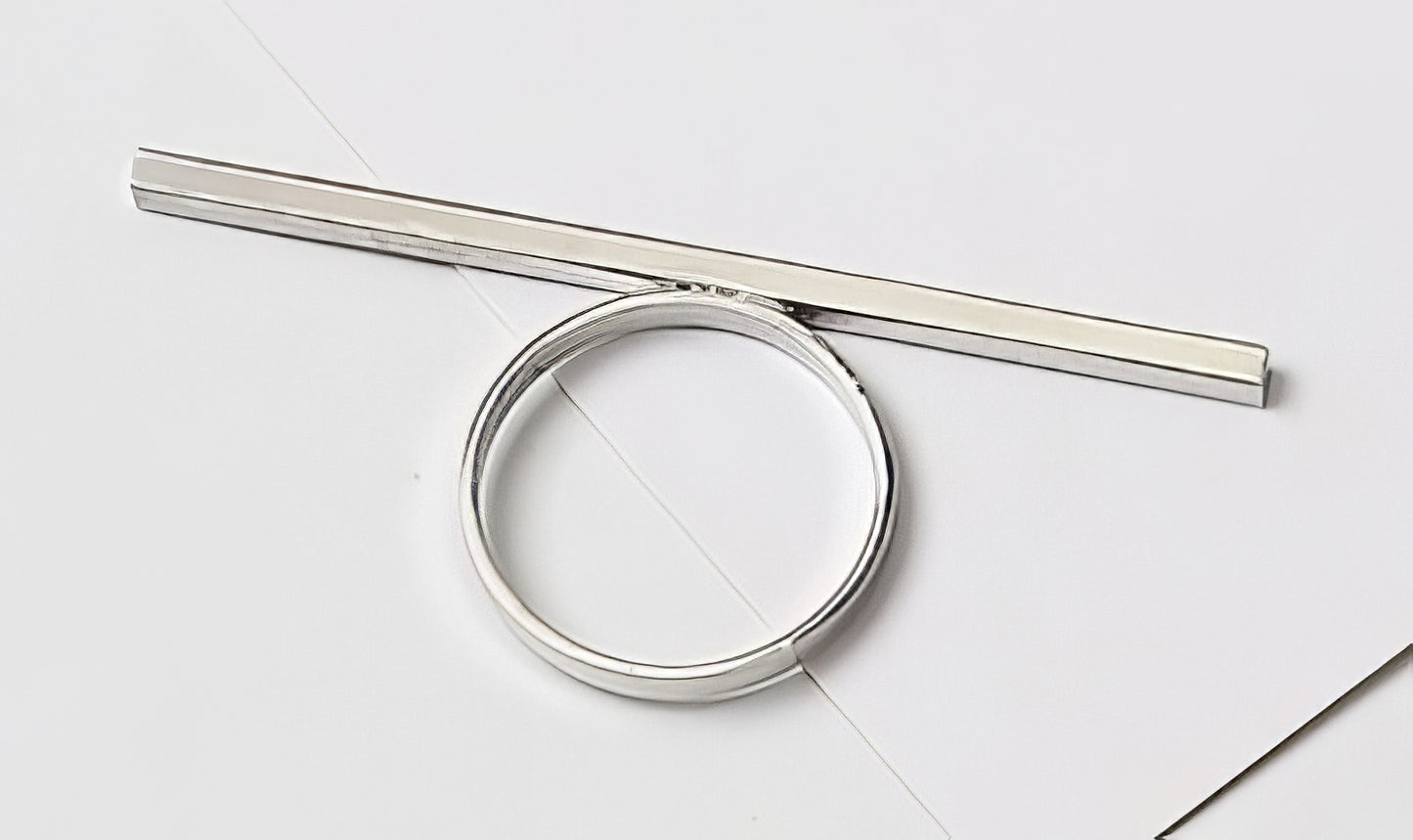 Long Bar One Line Geometric Ring in Silver