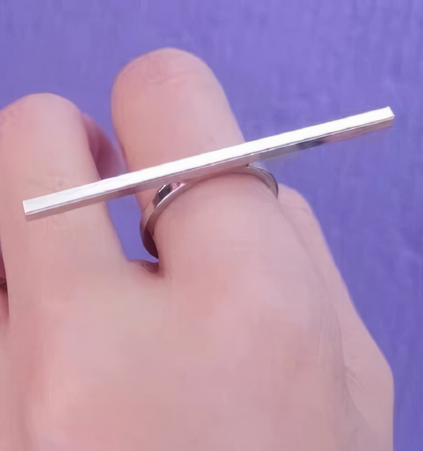 Long Bar One Line Geometric Ring in Silver