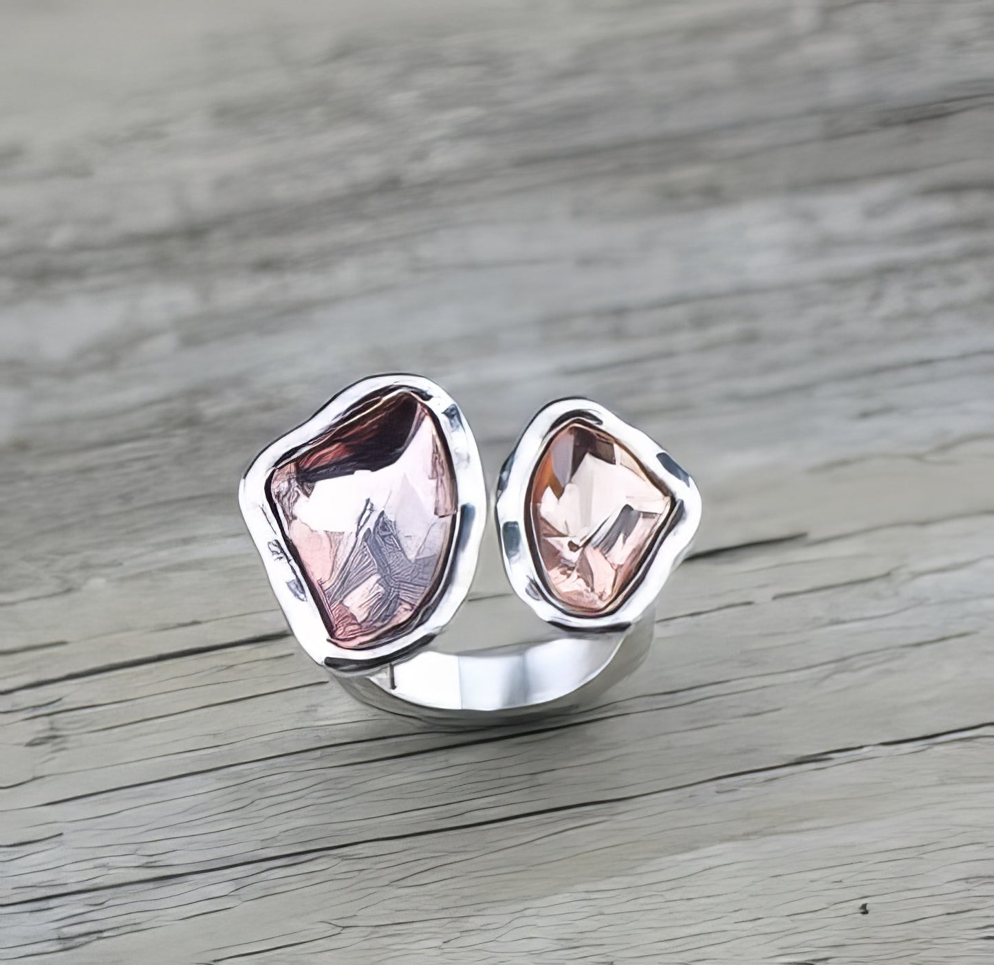 Silver-plated Irregular Crystal Ring in Pink Water