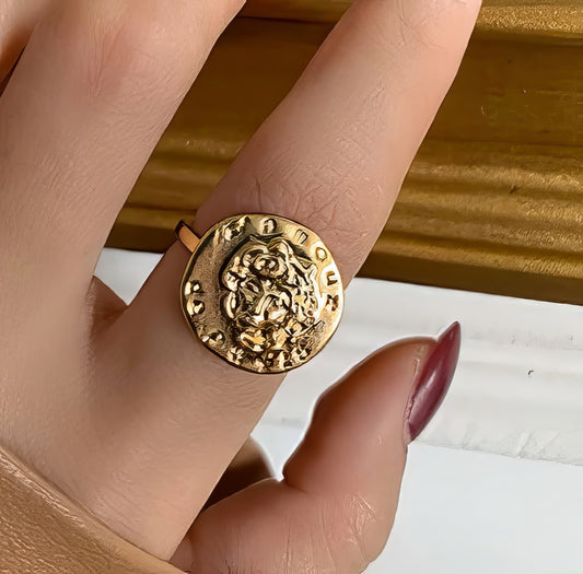 Medusa Head Geometric Adjustable Ring in Gold