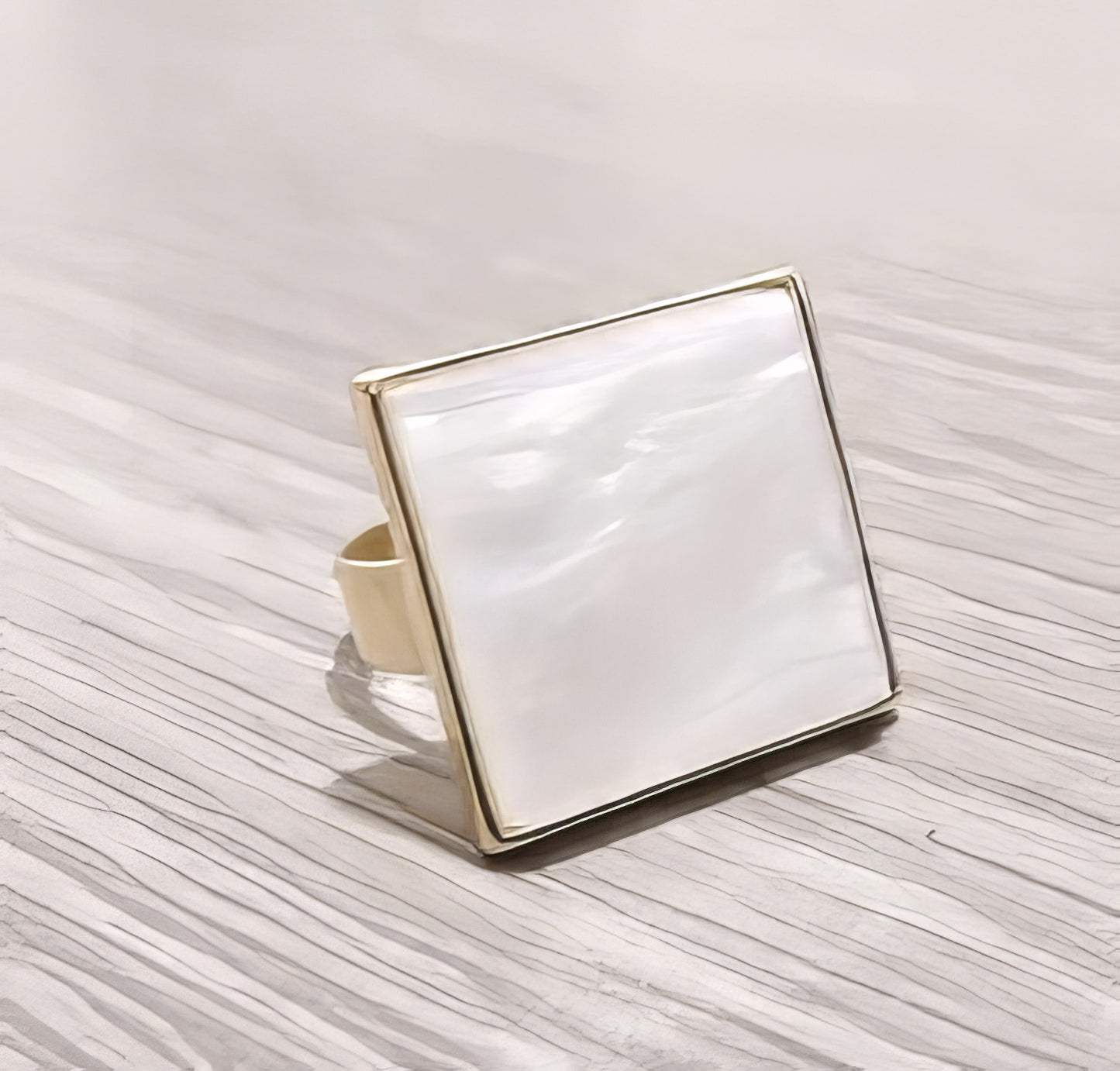 Square Acrylic Geometric Ring in White and Gold