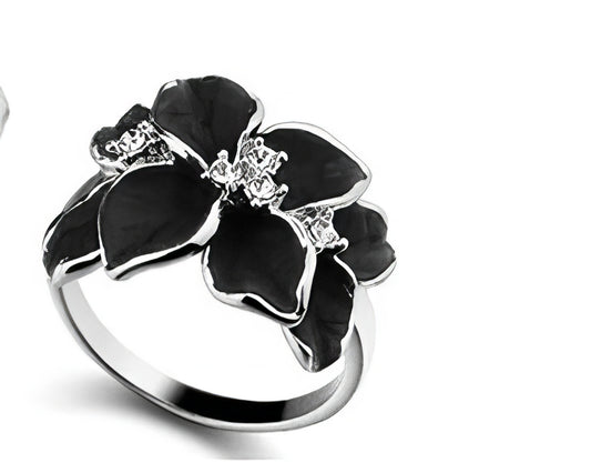 Crystal Flower in Silver and Black