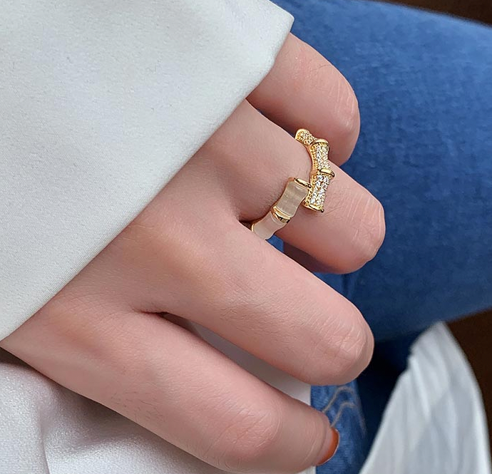 Opal Bamboo Shape Statement Ring