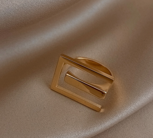 Titanium Gold Tone Geometric Ring