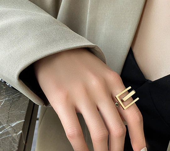 Titanium Gold Tone Geometric Ring