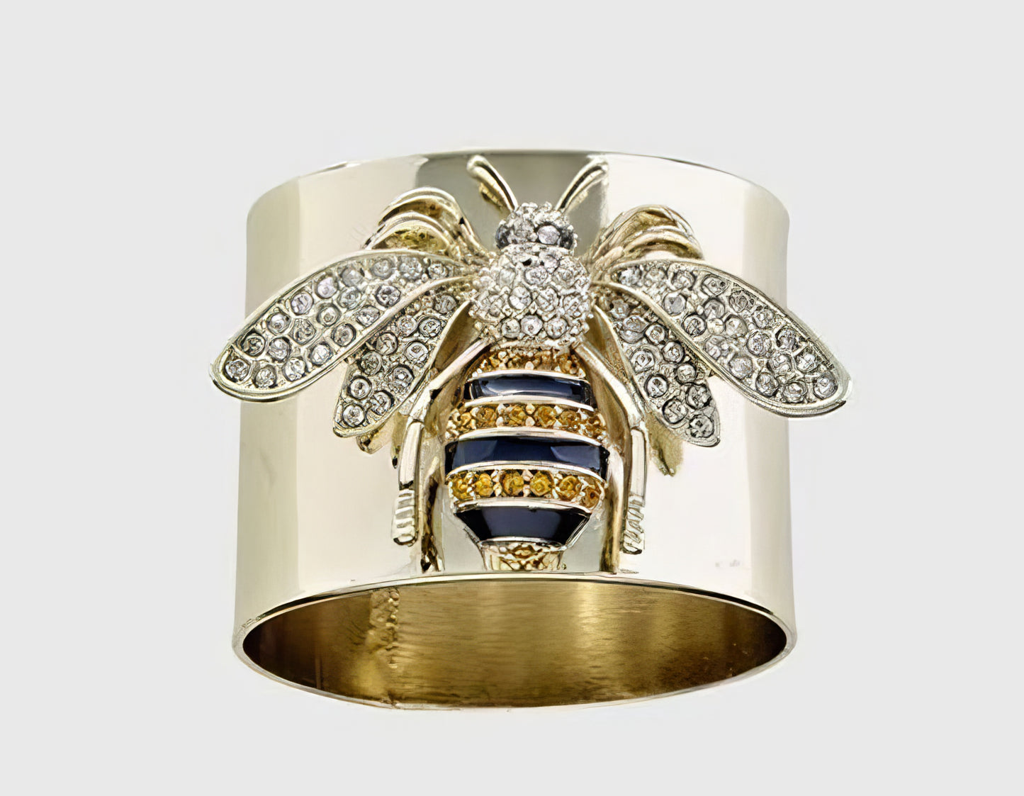 Gold-Plated Metal Bee Inlaid Zircon Ring Size 9 in Gold and Black