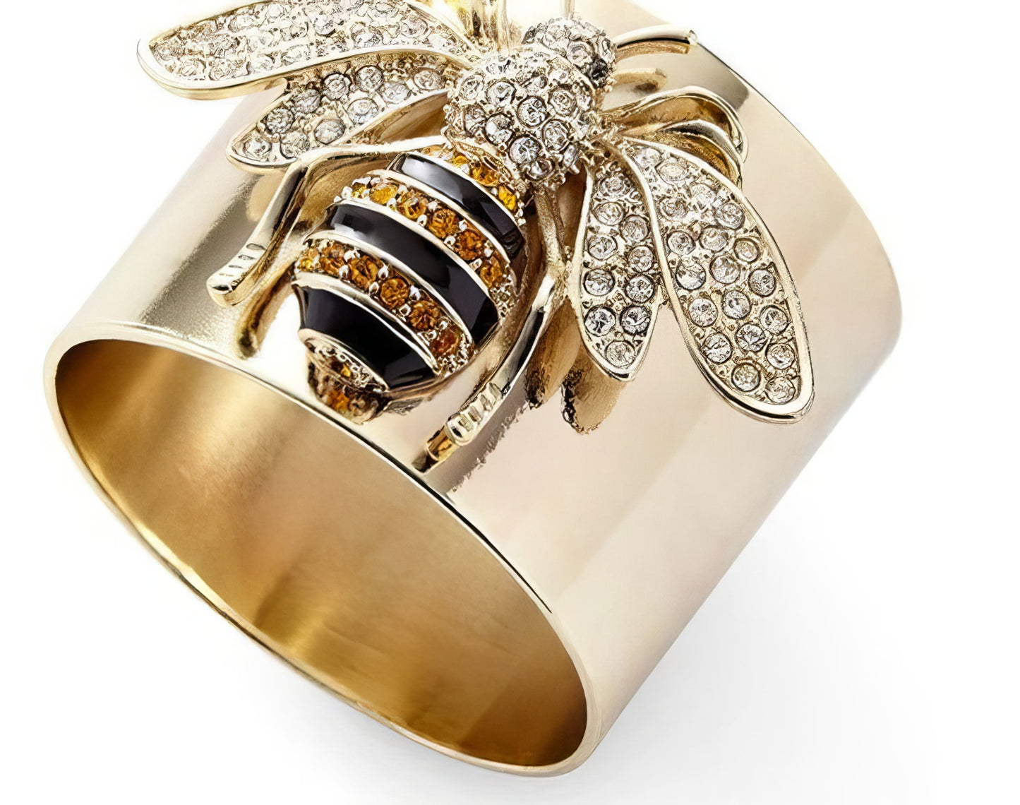 Gold-Plated Metal Bee Inlaid Zircon Ring Size 9 in Gold and Black