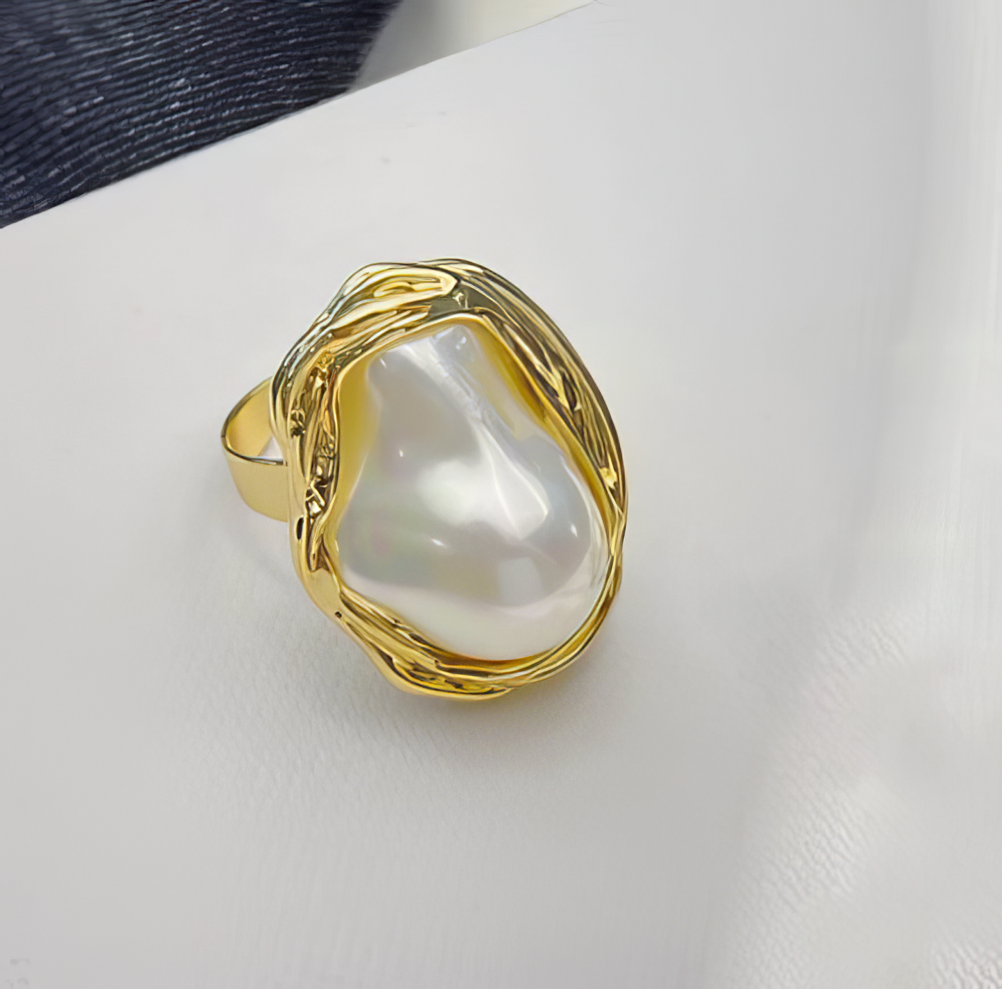 Pearl Open Adjustable Ring in Gold and White