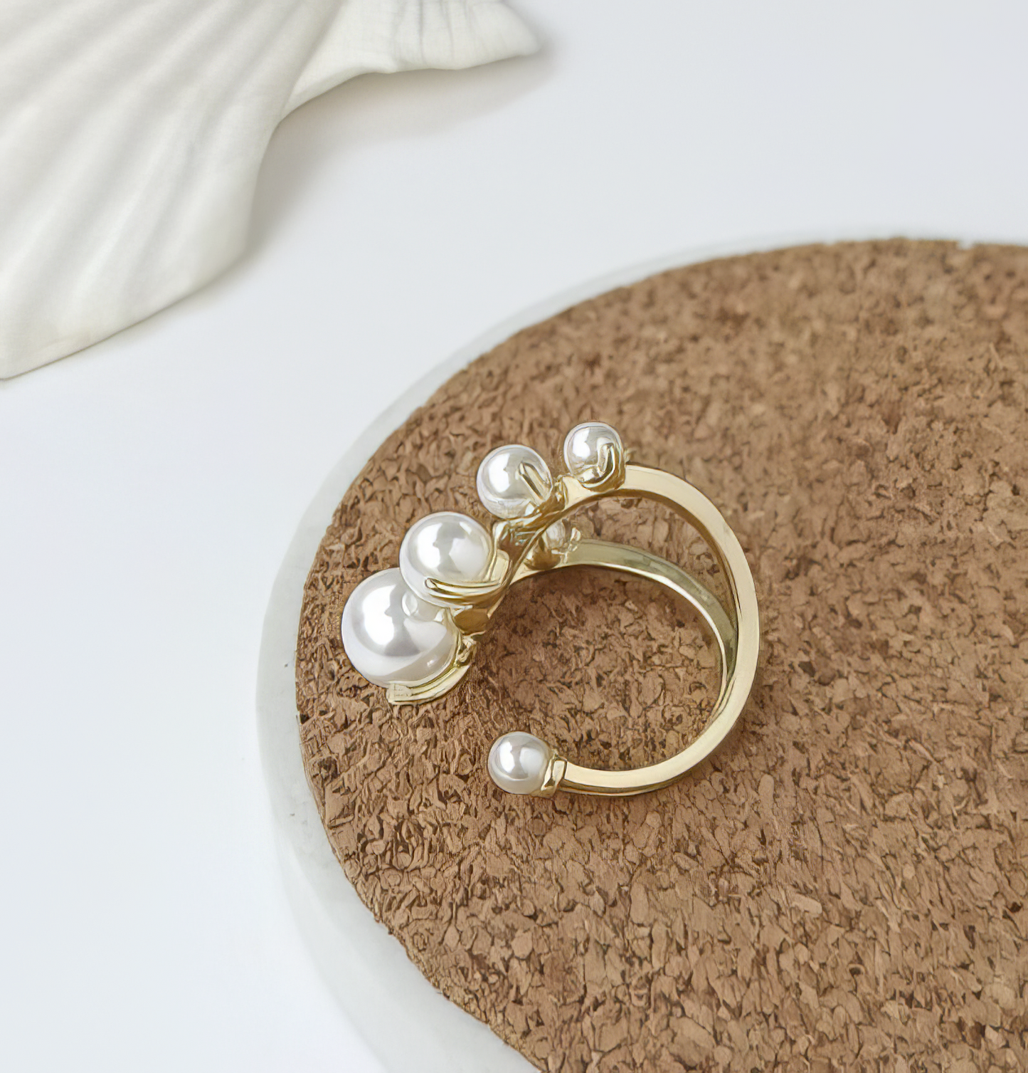 Geometric Pearl Paved Ring in Gold