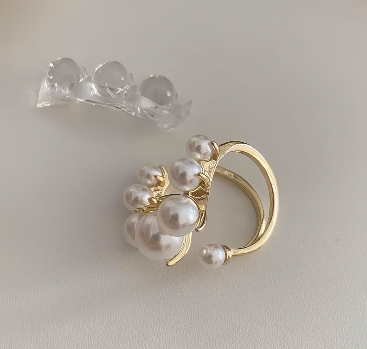 Geometric Pearl Paved Ring in Gold