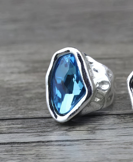 Irregular Crystal Ring in Blue Size 8