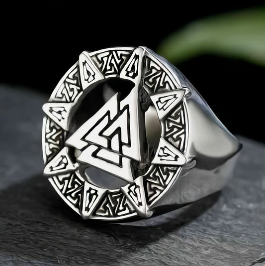 Nordic Mythology Viking Odin Stainless Steel Ring in Silver Size 13