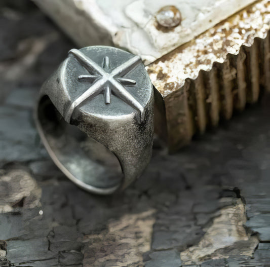 Nordic Stainless Steel Compass Ring in Silver Size 12