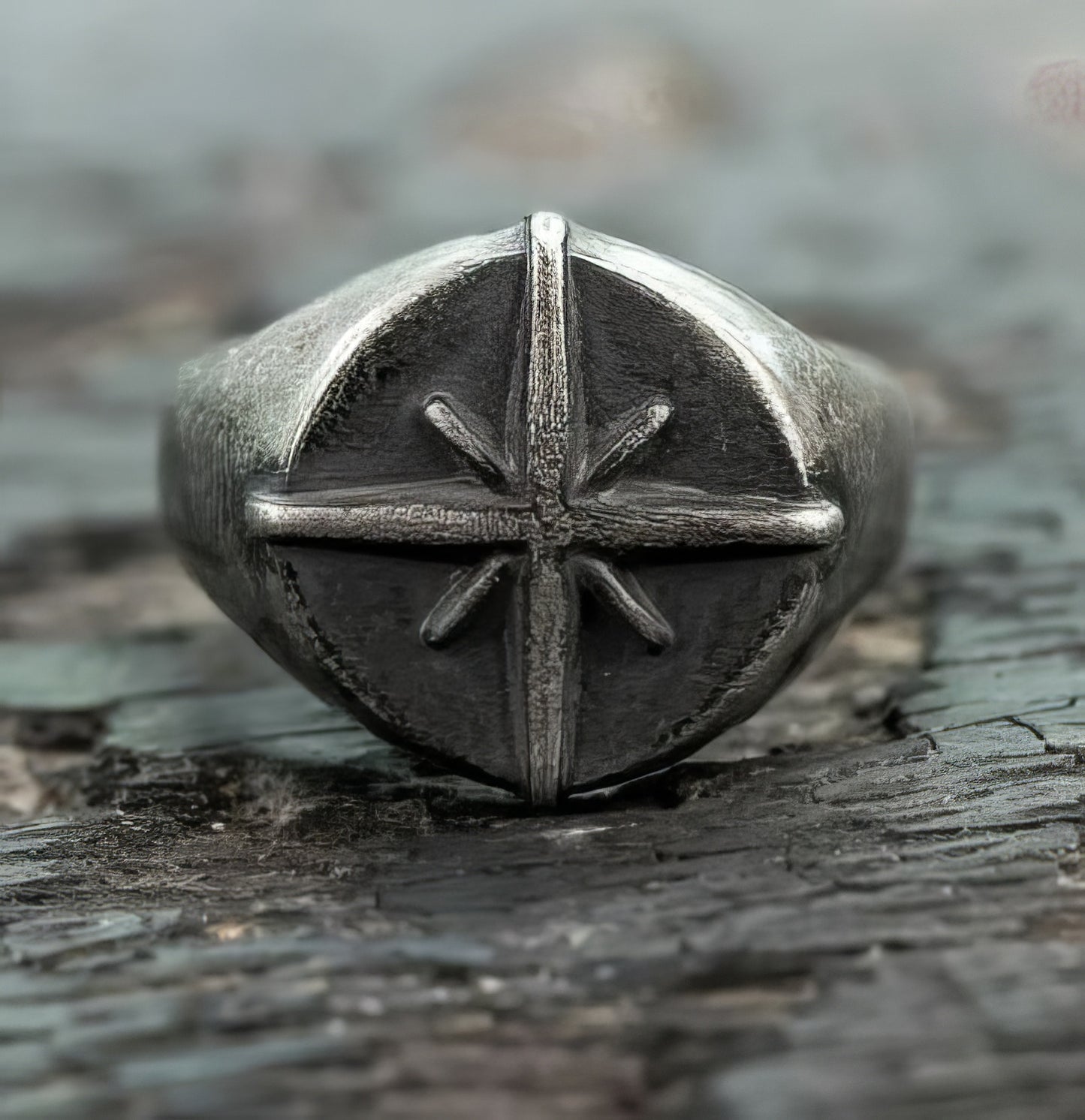 Nordic Stainless Steel Compass Ring in Silver Size 12