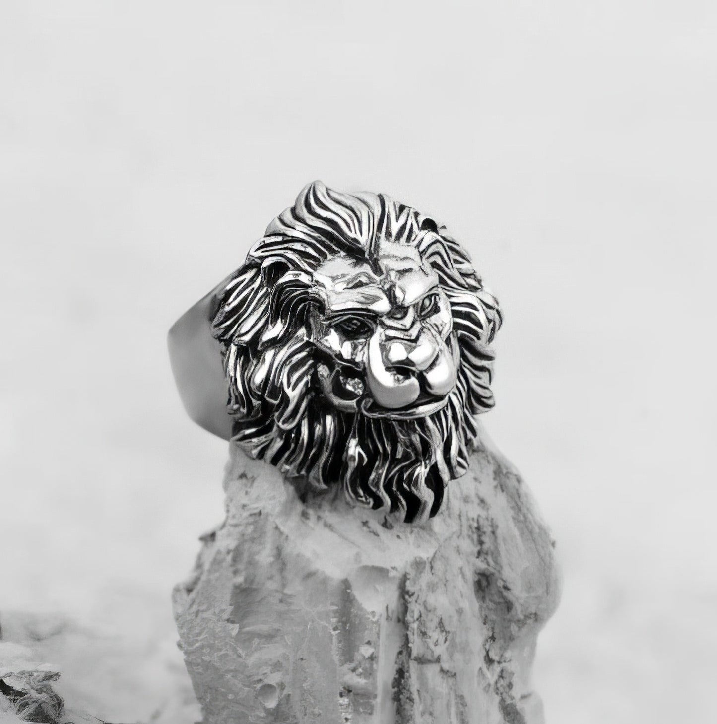 Retro Lion 925 Sterling Silver Open Ring in Silver Size 6