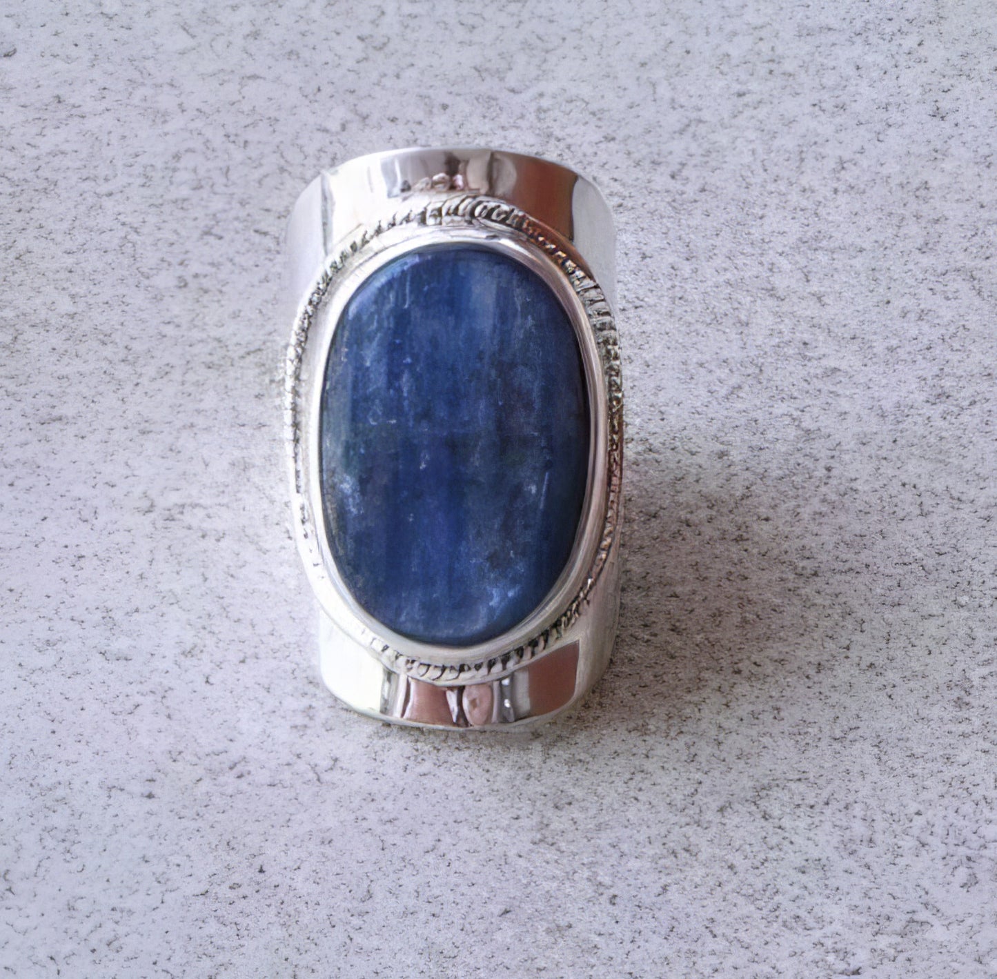 Wide Band Kyanite Boho Ring in Blue and Silver Size 7