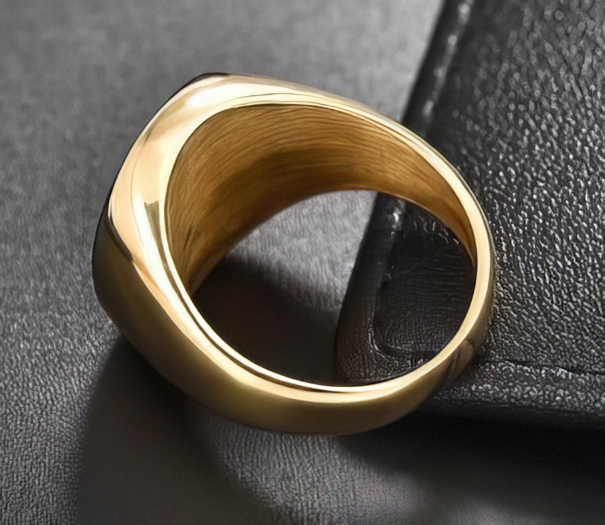 Signet Stainless Steel Ring in Gold and Black Size 8