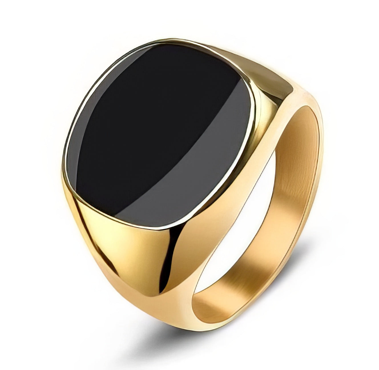 Signet Stainless Steel Ring in Gold and Black Size 8