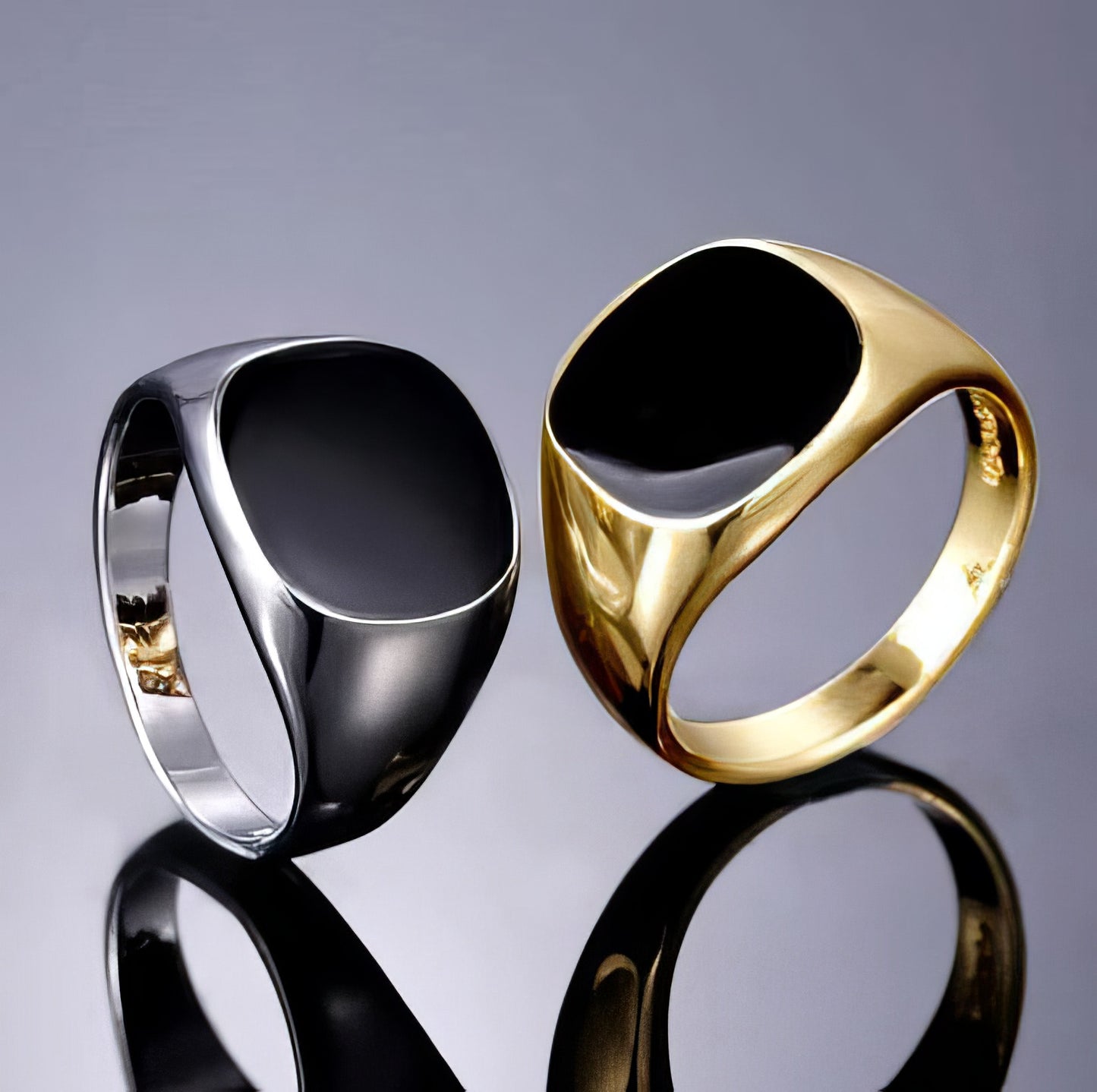 Signet Stainless Steel Ring in Gold and Black Size 8