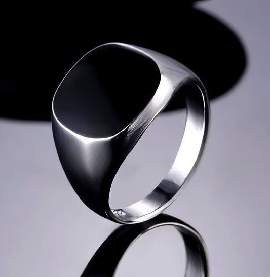 Signet Stainless Steel Ring in Silver and Black Size 10