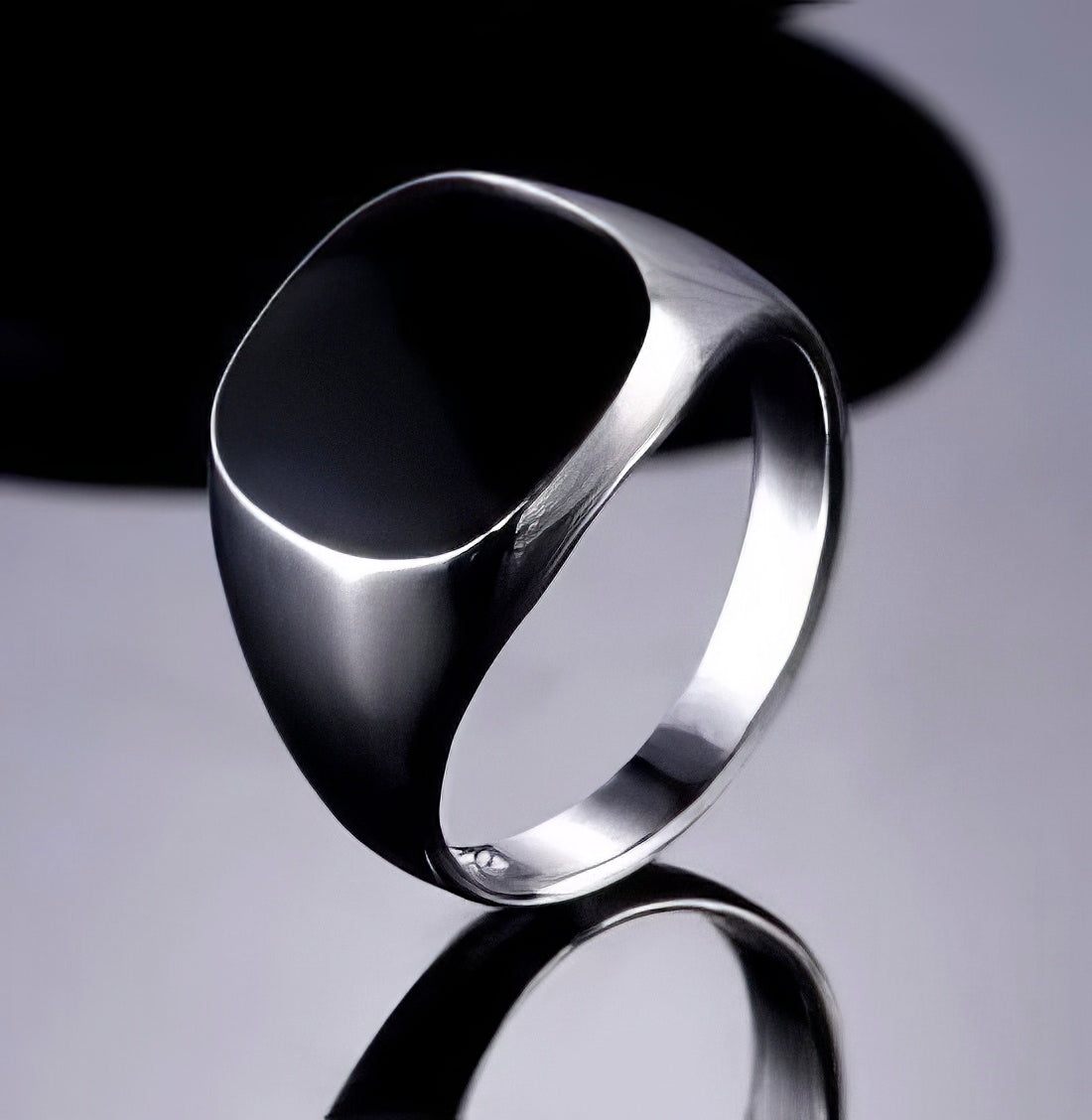 Signet Stainless Steel Ring in Silver and Black Size 8