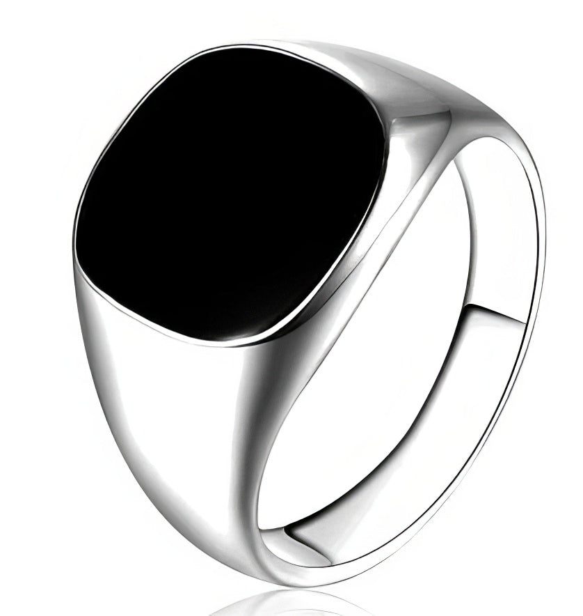 Signet Stainless Steel Ring in Silver and Black Size 8