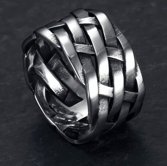 Vintage Weave Viking Stainless Steel Ring in Silver Size 12