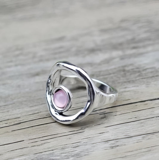 Pink Water Crystal Ring  Size 8