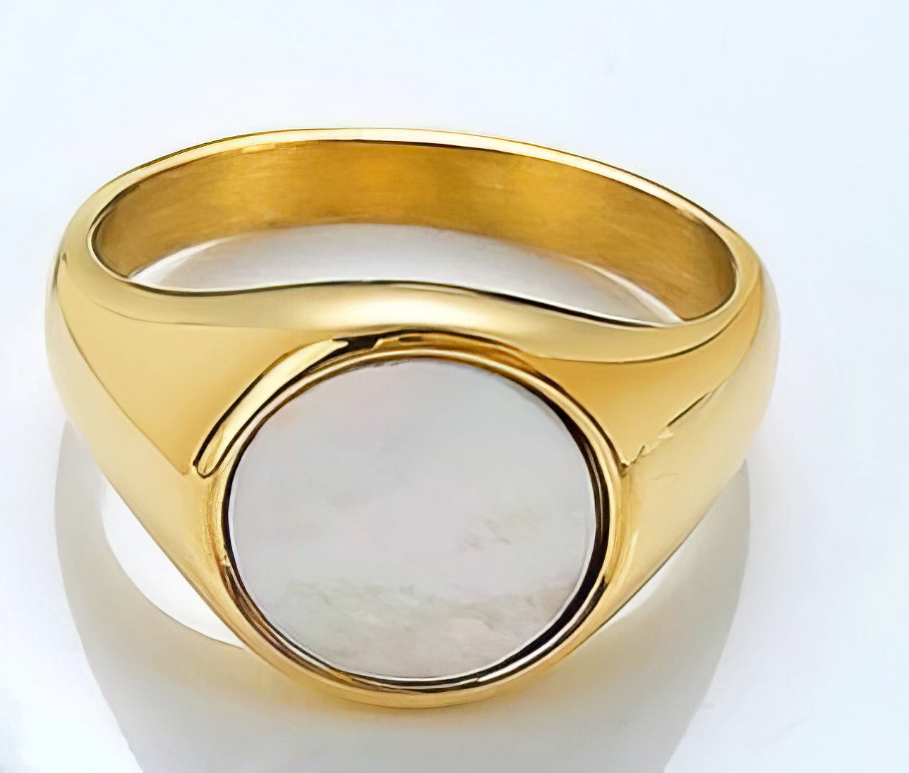 Stainless Steel Signet Ring Size 8 in Gold with Silver Center