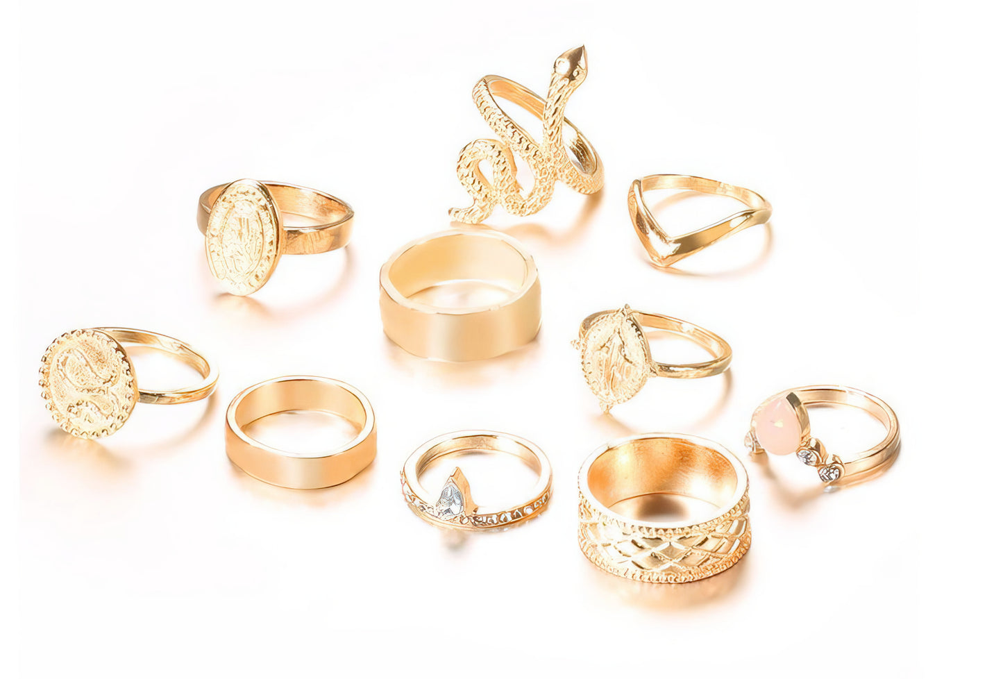 Metal Finger Ring Mixed Set of Ten in Gold Sizes 5-8