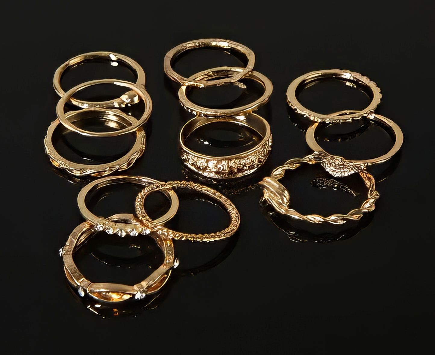 Metal Finger Ring Mixed Set of Twelve in Gold Sizes 5-8