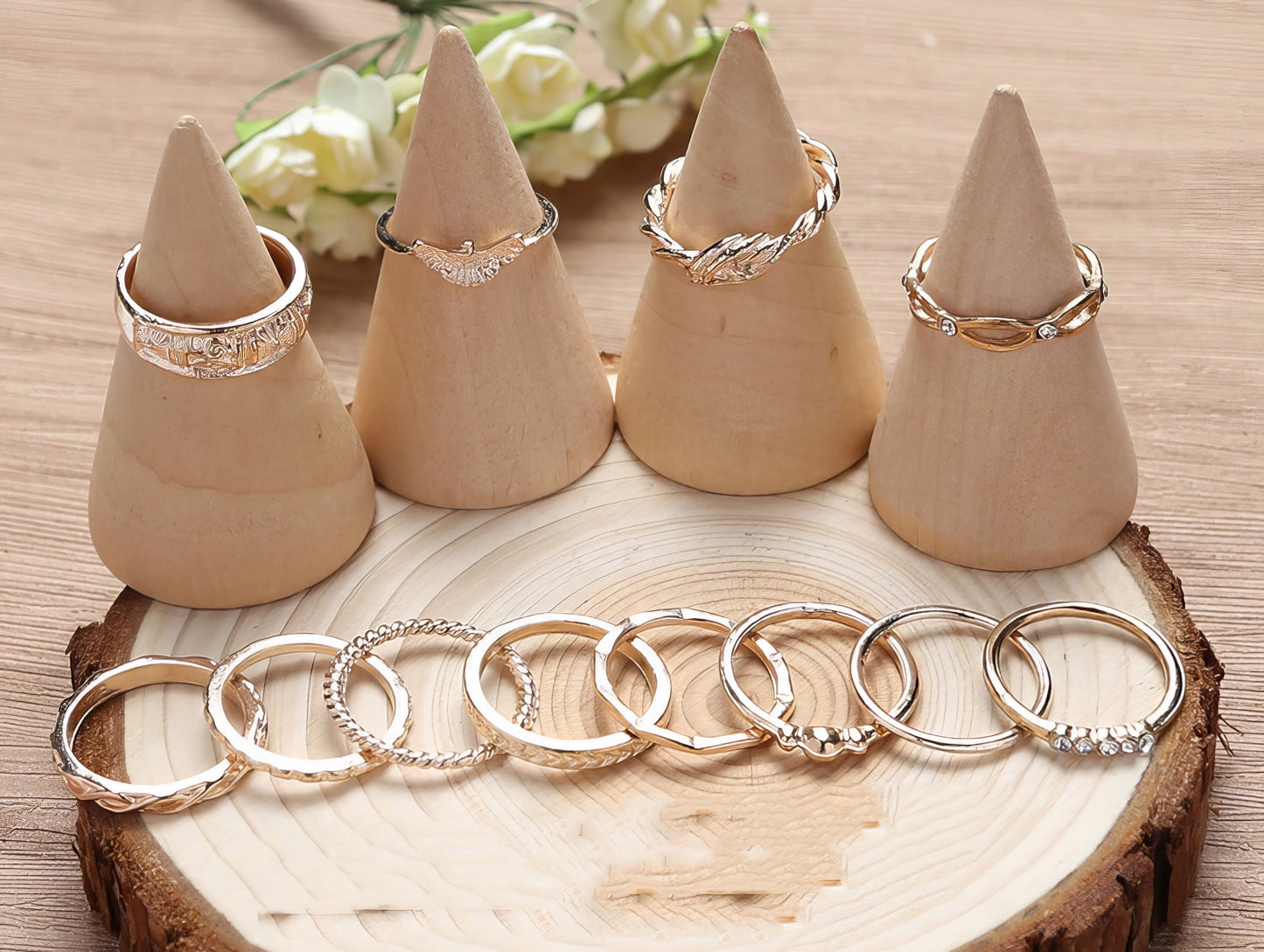 Metal Finger Ring Mixed Set of Twelve in Gold Sizes 5-8