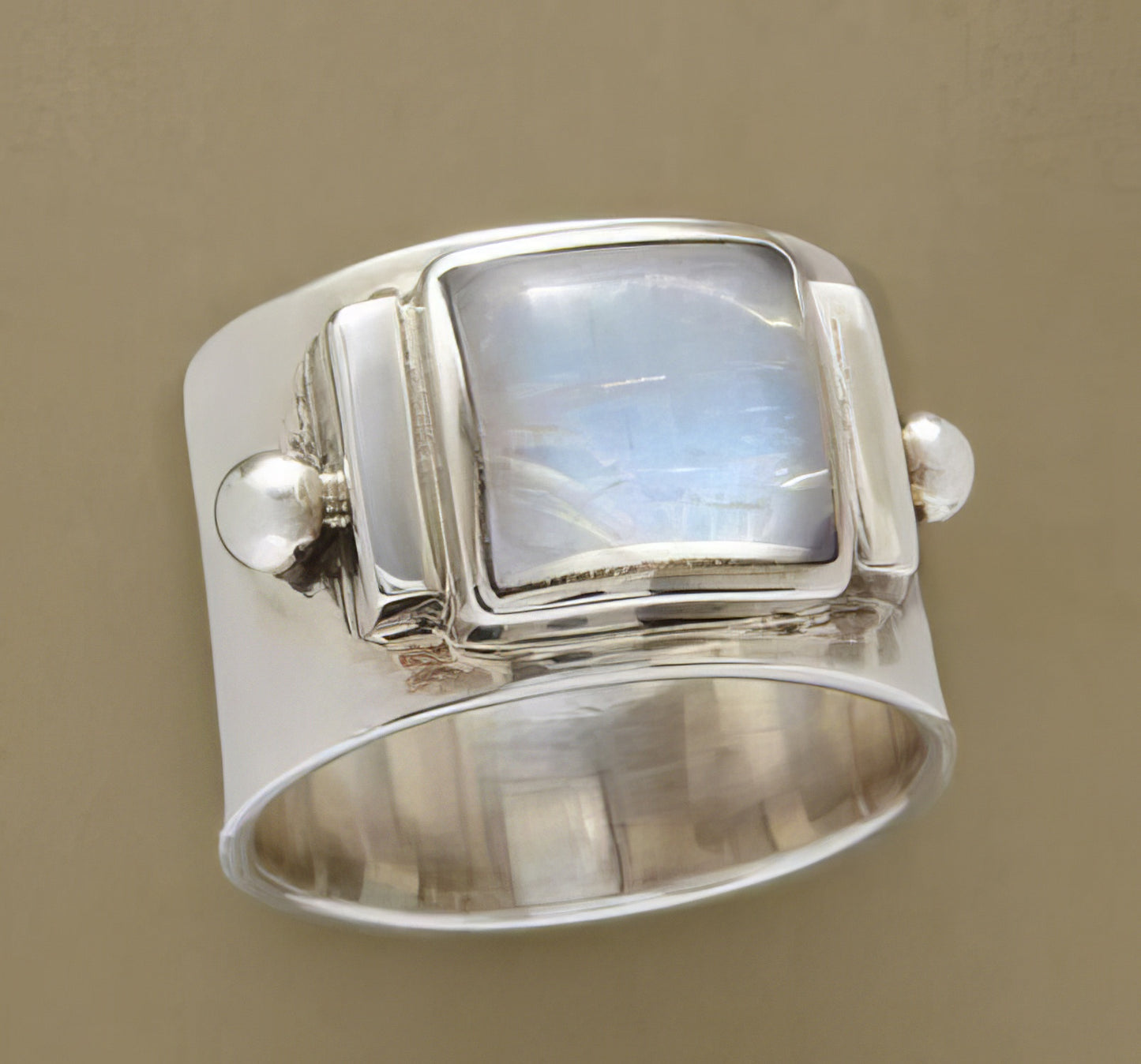 Square Moonstone Ring in White Gold Size 8