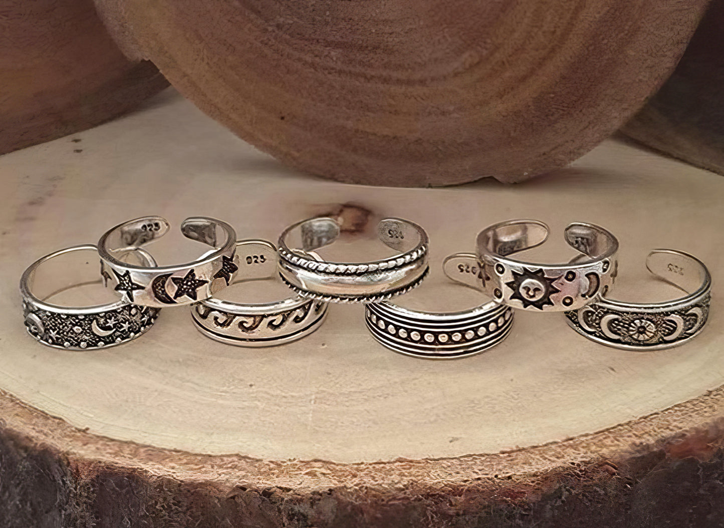 Bohemian Adjustable Toe Rings Set of Seven