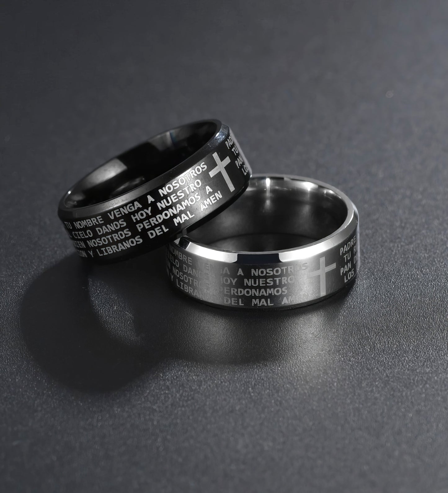 Titanium Steel Bible Verse Cross Ring in Black